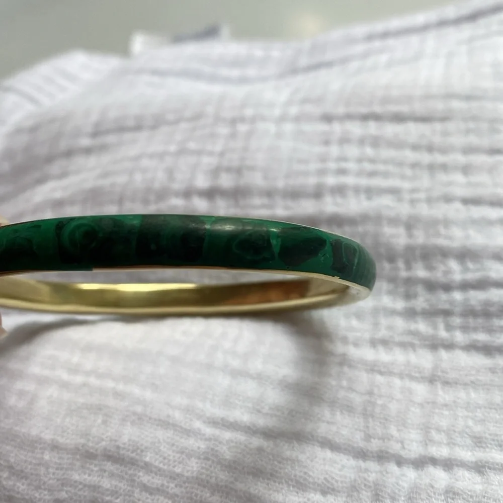 Malachite Brass Bangle Green Vintage Gold‎ Bracelet - Picture 7 of 17